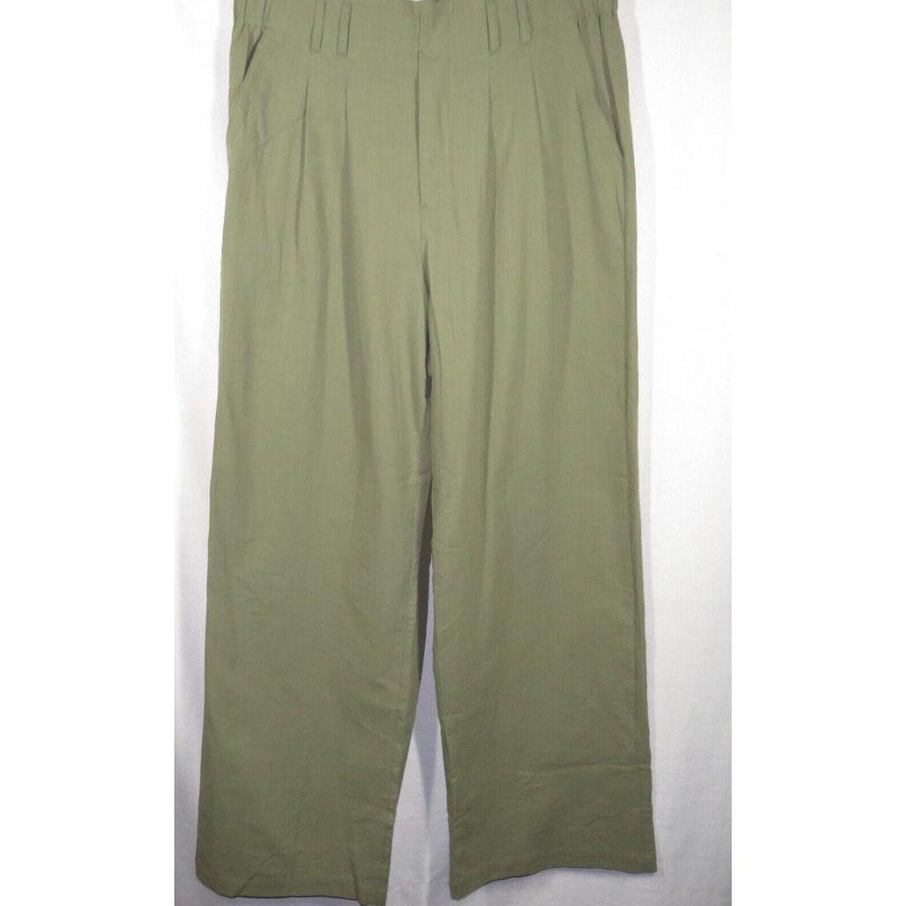 Halara Size XL Olive Lightweight Cotton Pleated Pull On Pants, Pockets - Picture 6 of 14